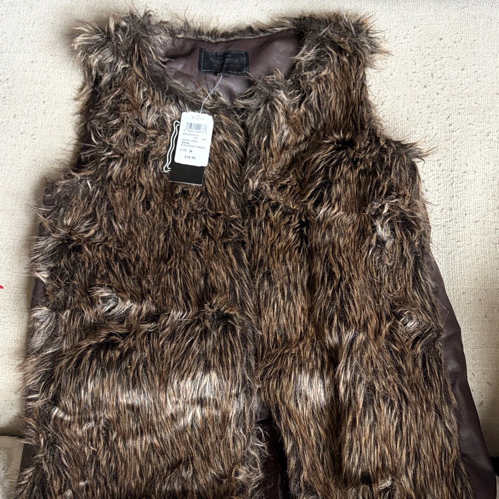 Miss London Plush Faux Fur Vest in Brown Tones